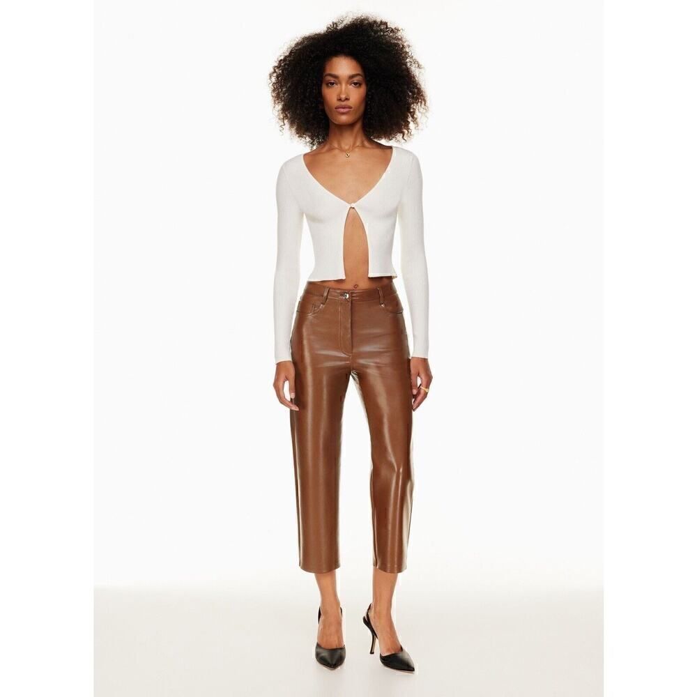 Wilfred The Melina Pant High Waisted Flared Crop Vegan Leather Pants Brown 2